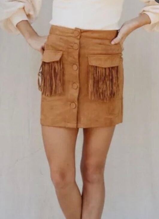 Unique Vintage Dresses & Skirts - Flying Tomato Unique Vintage Brown Faux Suede Western Fringe Mini Skirt S NWOT